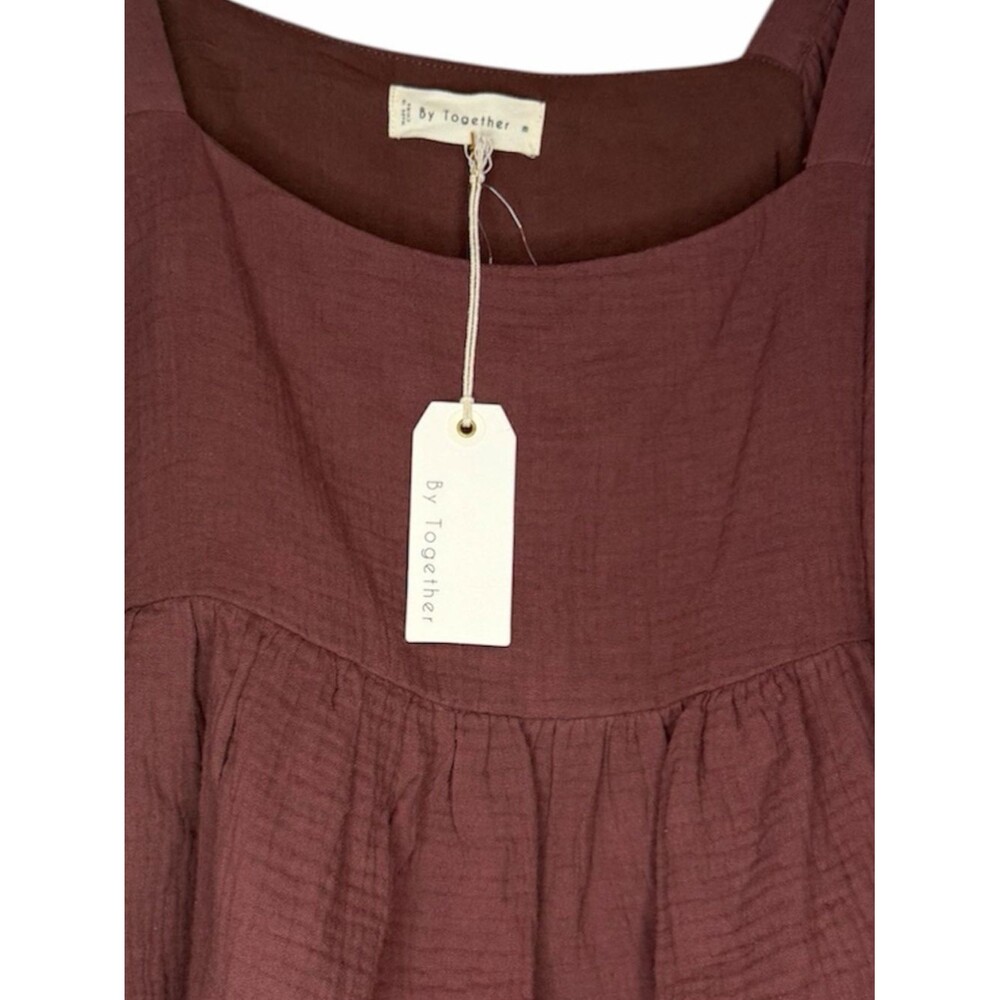 NWT By Together Gauze Babydoll Top size Medium Chestnut Brown Boho Square Neck - Picture 2 of 6